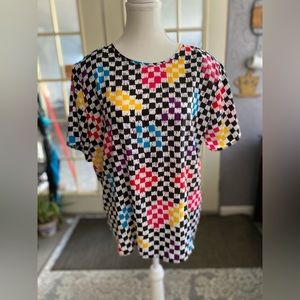 Vintage Bobbie Brooks checkered short sleeve blouse button back size large